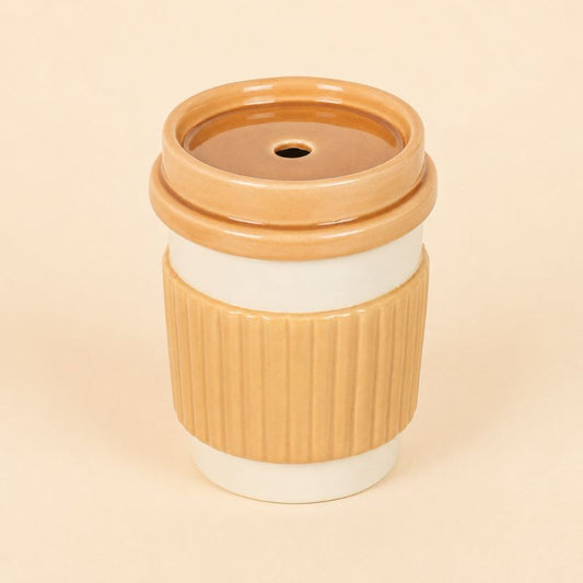 Brule Parfum Café À Emporter en céramique beige sur fond clair.