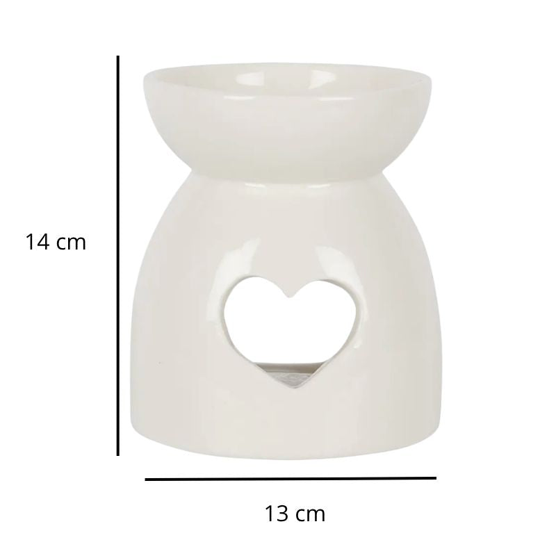 Brule Parfum Cœur Blanc, avec ses dimensions et sur fond blanc.