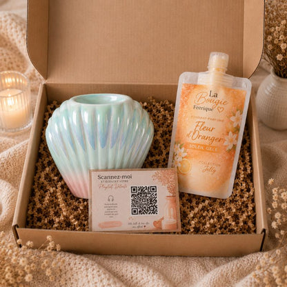 Coffret Bien-Être avec Brule Parfum Coquillage Nacré et Fondant Parfumé Fleur d’Oranger.