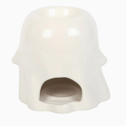 Brule Parfum Fantôme Décoratif, une prise de vue de l’arrière du brûleur parfumé, de couleur blanche et sur fond blanc.