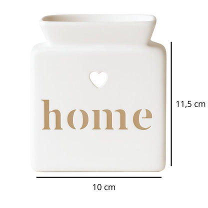 Brule Parfum Home Minimaliste, avec ses dimensions, de couleur blanche et sur fond blanc.