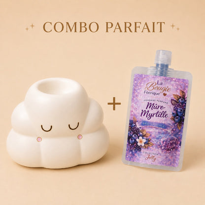 Brule Parfum Nuage Rêveur associé au fondant parfumé Jelly Mûre Myrtille, le combo parfait pour parfumer et décorer votre intérieur.