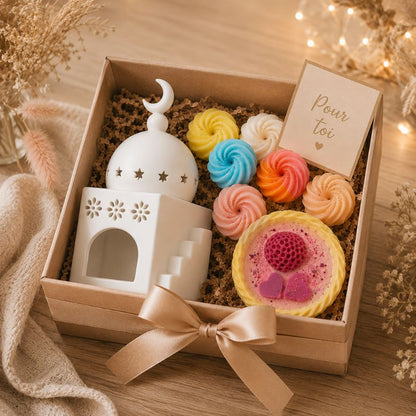 Brule Parfum Palais Oriental en coffret cadeau avec fondants parfumés artisanaux tartelette parfumée et idée cadeau décoration intérieure.