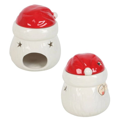 Brule Parfum Pére Noël Magique en céramique, vues arrière et profil avec étoiles ajourées. Sur fond blanc.