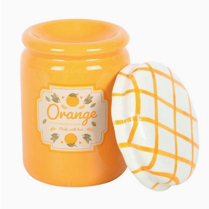 Brule Parfum Pot Délice d'Agrumes, orange en céramique avec couvercle amovible style pot de marmelade pour diffusion de fondant parfumé.