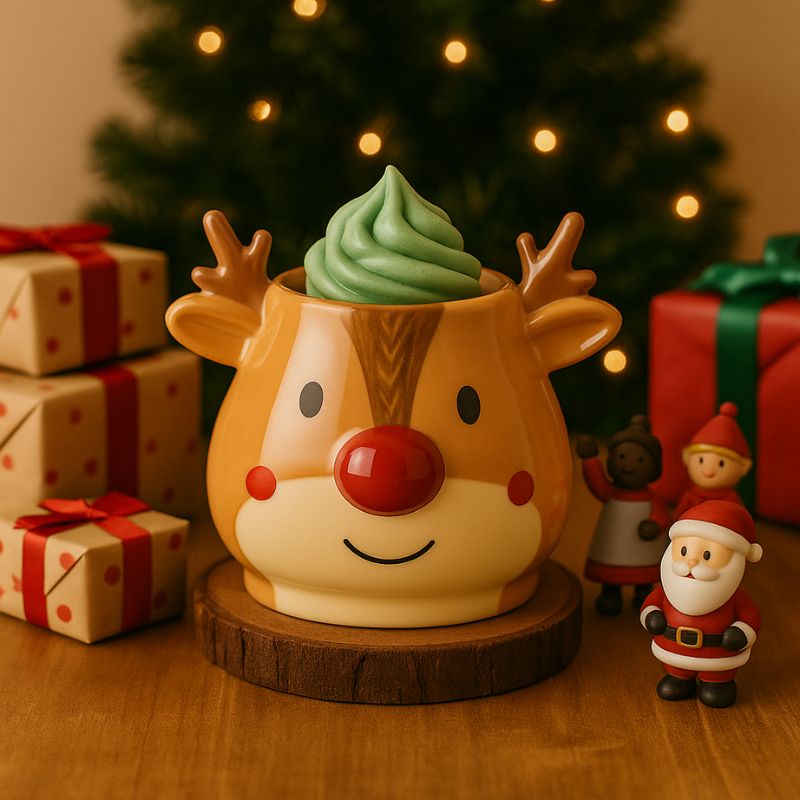 Brule Parfum Renne Enchanté avec fondant parfumé vert, ambiance festive de Noël.