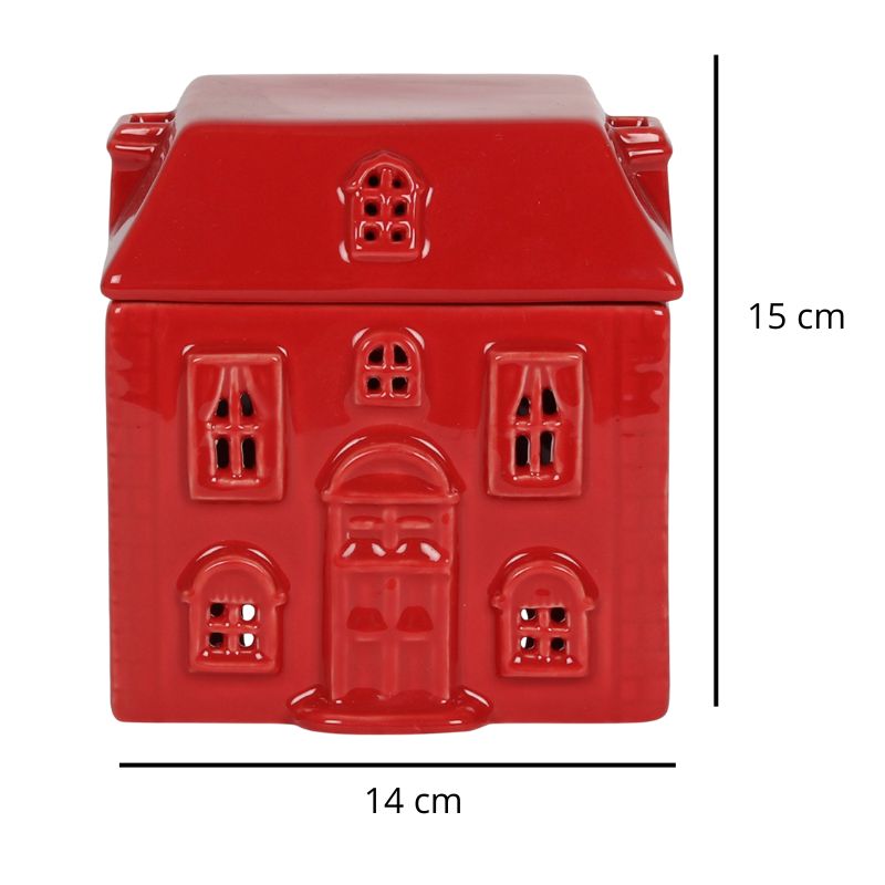 Brule Parfum Rouge Chalet Enchanté, avec ses dimensions et sur fond blanc.