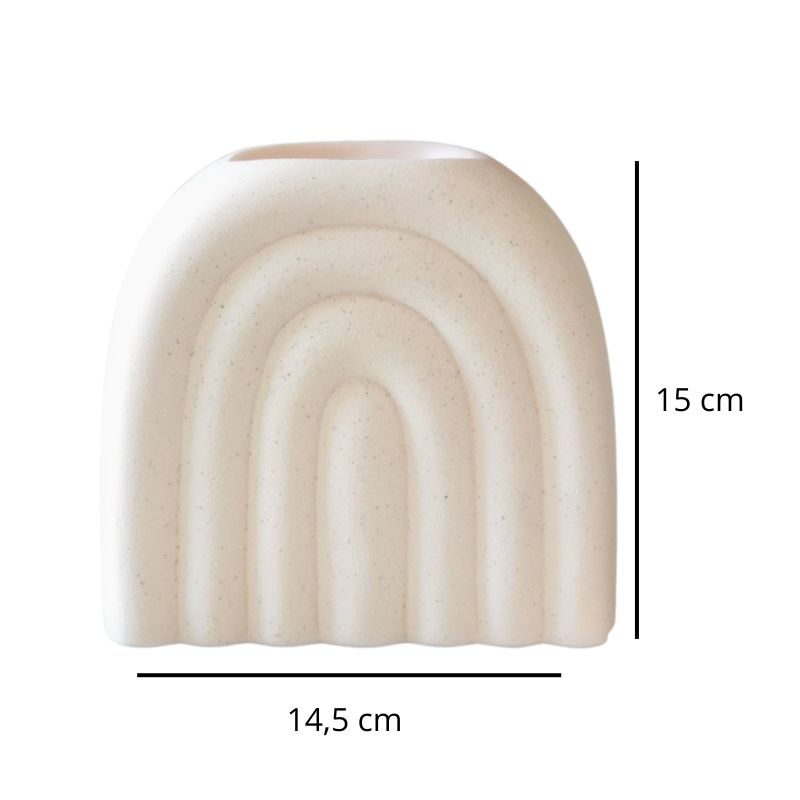 Brule Parfum XL Arc Déco Chic, avec ses dimensions, de couleur blanc cassé et moucheté, en forme d'arc de cercle et sur fond blanc.