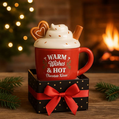 Brule Parfum XL Gourmandise de Noël, il est disposé dans un coffret cadeau noir à pois, posé sur une table en bois et dans une ambiance de Noël.