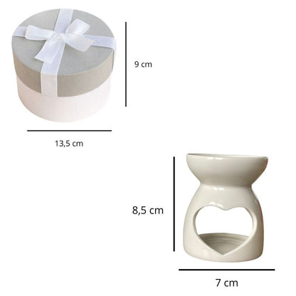 Coffret Bougie Cadeau – Pause Bien-Être, avec leurs dimensions et sur fond blanc.