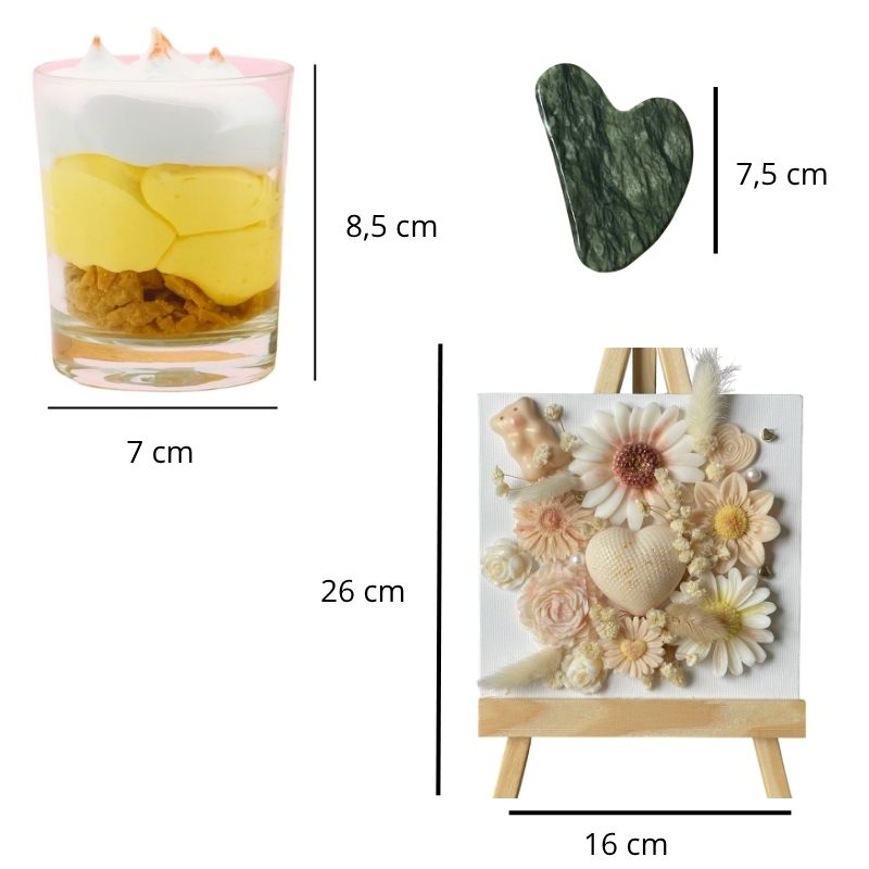 Coffret Bougie Cadeau – Relaxation Florale, avec leurs dimensions et sur fond blanc.