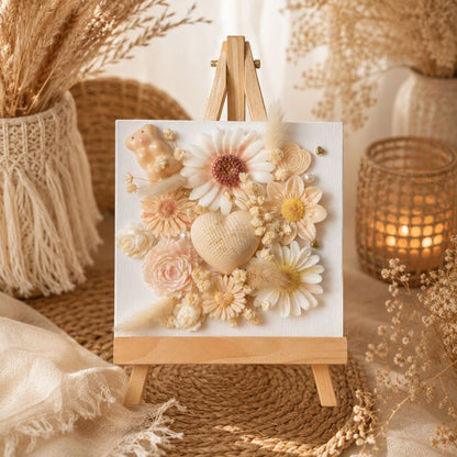 Chevalet décoratif en fondants parfumés floraux dans une ambiance bohème et chaleureuse.