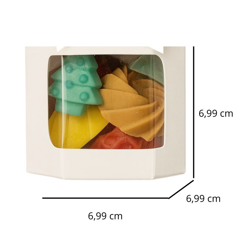 Coffret de Noël Fondant Parfumé Ambiance de Saison, avec ses dimensions et sur fond blanc.