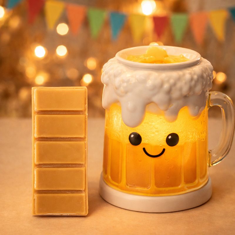 Fondant Parfumé Bière Artisanale Snapbar avec brûle parfum en forme de chope de bière ambiance festive et chaleureuse.
