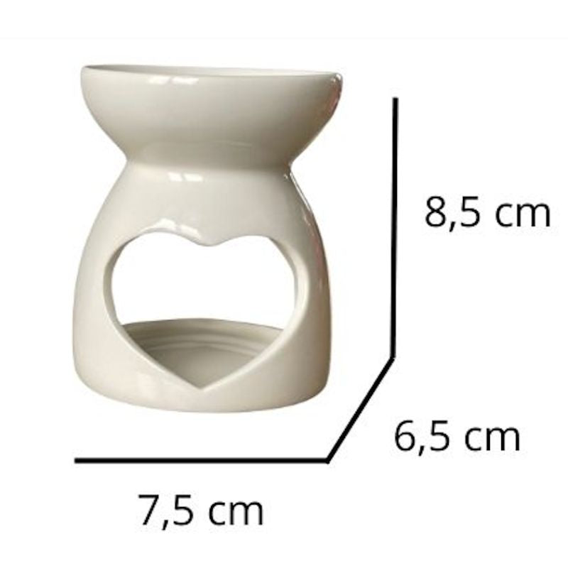 Fondant Parfumé Box Surprise, brûle parfum blanc avec ses dimensions et sur fond blanc.