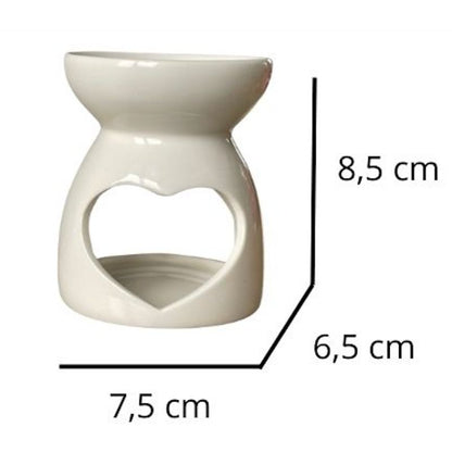 Fondant Parfumé Box Surprise, brûle parfum blanc avec ses dimensions et sur fond blanc.