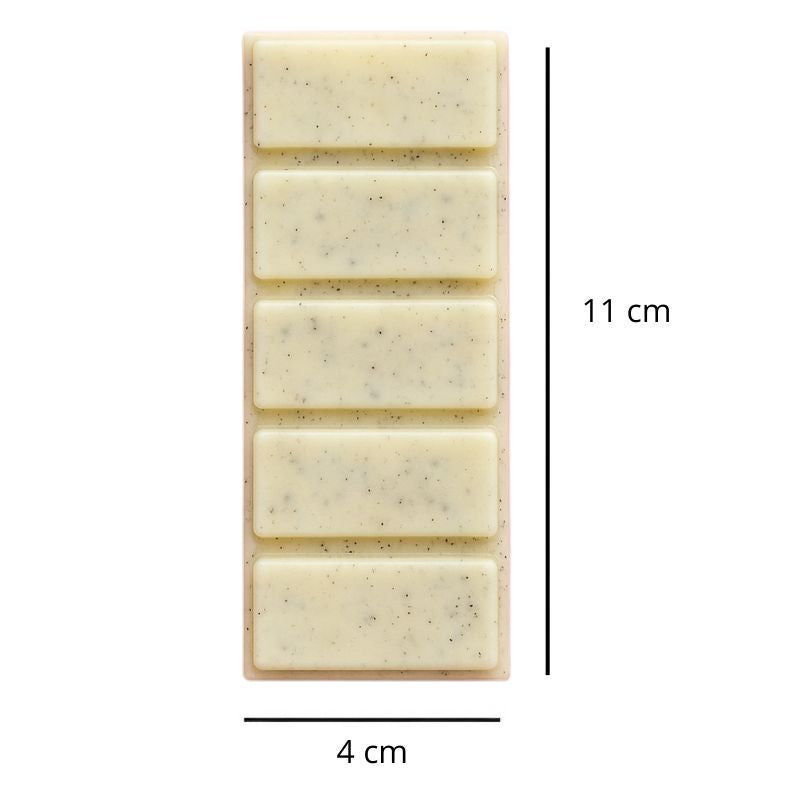 Fondant Parfumé Bûche de Noël Snapbar, avec ses dimensions et sur fond blanc.