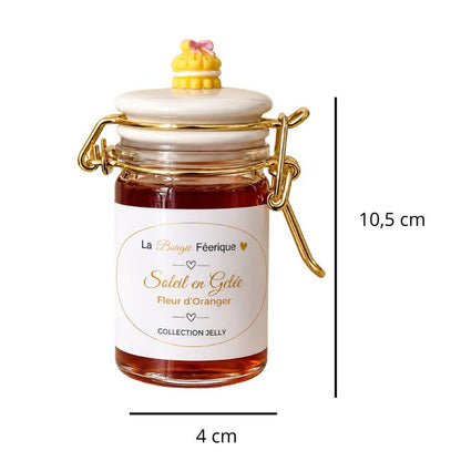 Fondant Parfumé Fleur d’Oranger – Soleil en Gelée en pot avec ses dimensions et sur fond blanc.