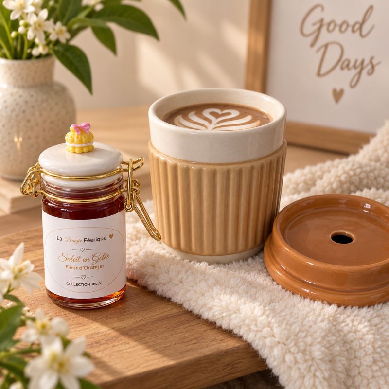 Fondant Parfumé Fleur d’Oranger – Soleil en Gelée dans une ambiance scandinave avec brûle-parfum Latte.