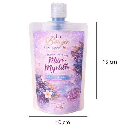 Fondant Parfumé Mûre Myrtille, avec ses dimensions et sur fond blanc.