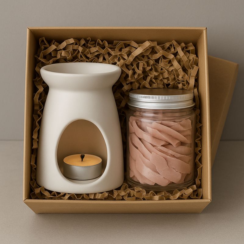Fondant Parfumé Mûre Sauvage, avec son brûleur dans un coffret-cadeau.