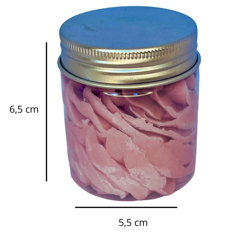 Fondant Parfumé Mûre Sauvage, de couleur violet poudré, avec ses dimensions et sur fond blanc