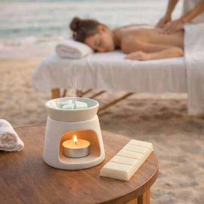 Fondant Parfumé Noix de Coco Snapbar blanc avec brûle parfum ambiance spa bord de mer et moment détente relaxant.