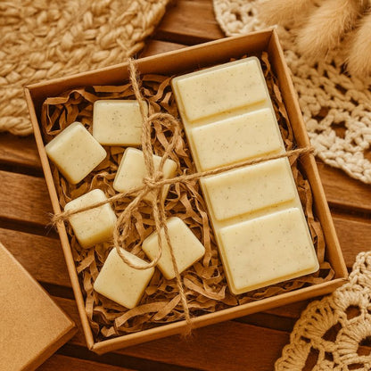 Fondant Parfumé Snapbar Bûche de Noël, disposé dans un coffret à offrir dans une ambiance bohème.