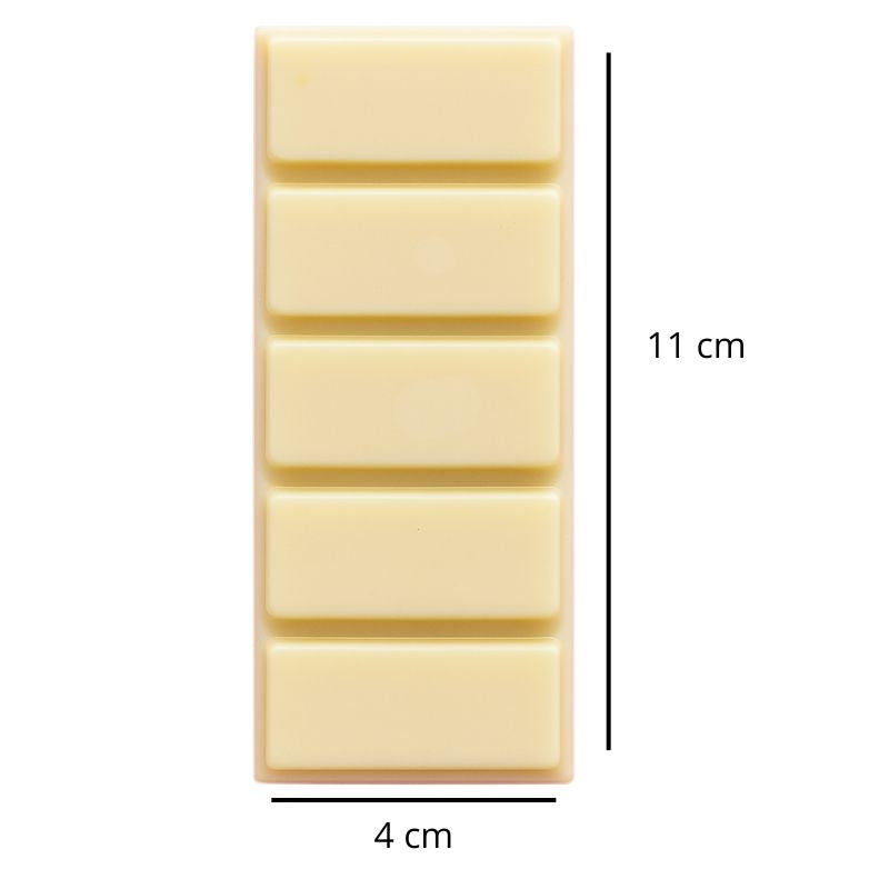 Fondant Parfumé Snapbar Nougat Blanc, avec ses dimensions et sur fond blanc.
