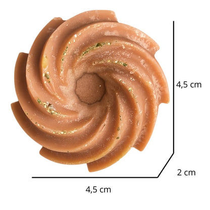 Fondant Parfumé Spirale Cookie Chocolat, avec ses dimensions et sur fond blanc.