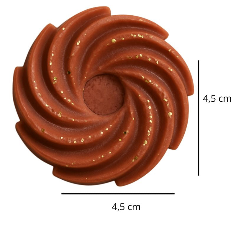 Fondant Parfumé Spirale Douceur du Canada, avec ses dimensions et sur fond blanc.