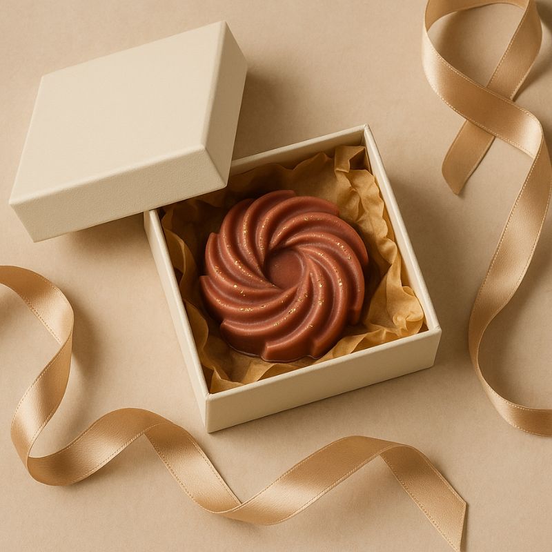 Fondant Parfumé Spirale Douceur du Canada, dans sa boîte-cadeau blanche.