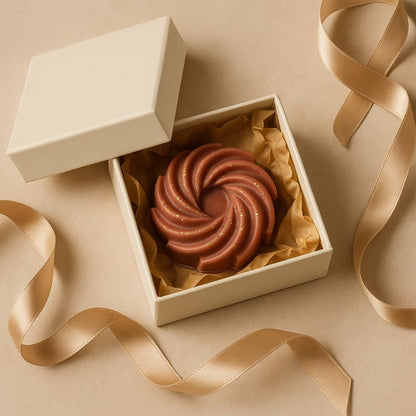 Fondant Parfumé Spirale Douceur du Canada, dans sa boîte-cadeau blanche.