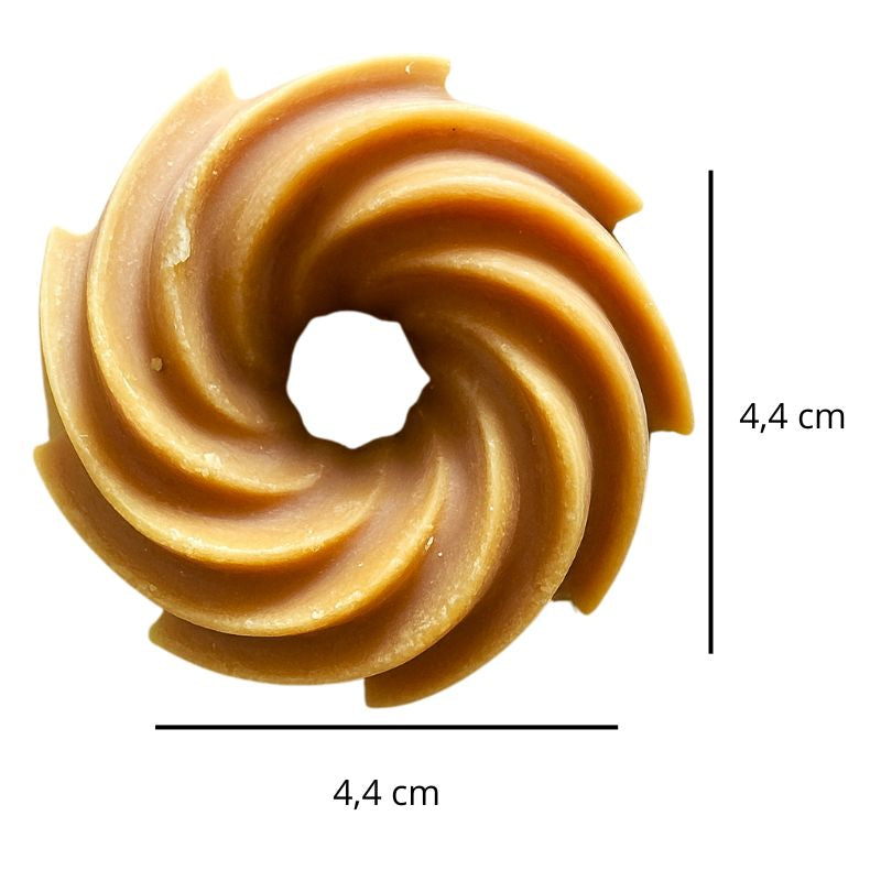 Fondant Parfumé Spirale Épicé, avec ses dimensions et fond blanc.