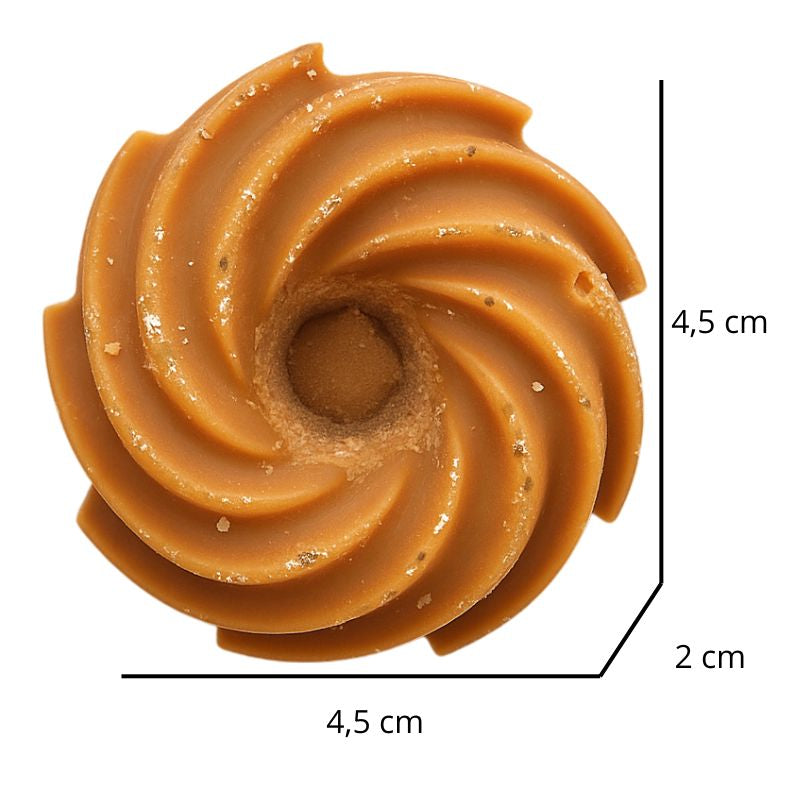 Fondant Parfumé Spirale Madeleine, avec ses dimensions et sur fond blanc.