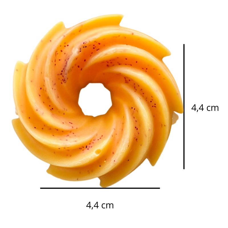 Fondant Parfumé Spirale Pacific Sunrise, avec ses dimensions et sur fond blanc.