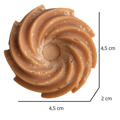 Fondant Parfumé Spirale Poudre de Cacao, avec ses dimensions et sur fond blanc.