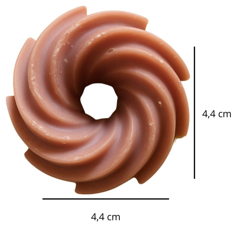Fondant Parfumé Spirale Praliné Chocolat, avec ses dimensions et sur fond blanc.