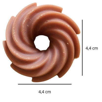 Fondant Parfumé Spirale Praliné Chocolat, avec ses dimensions et sur fond blanc.