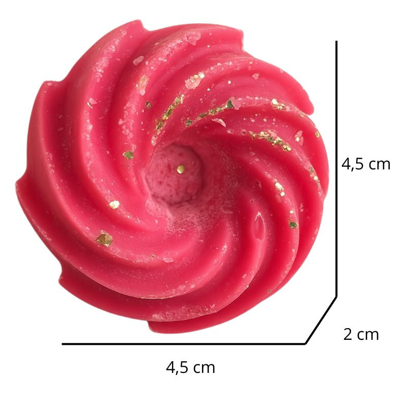 Fondant Parfumé Spirale Sucre d'Orge, avec ses dimensions et sur fond blanc.
