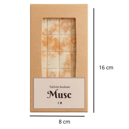 Fondant Parfumé Tablette Musc, avec ses dimensions et sur fond blanc.