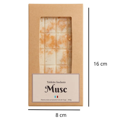 Fondant Parfumé Tablette Musc, avec ses dimensions et sur fond blanc.