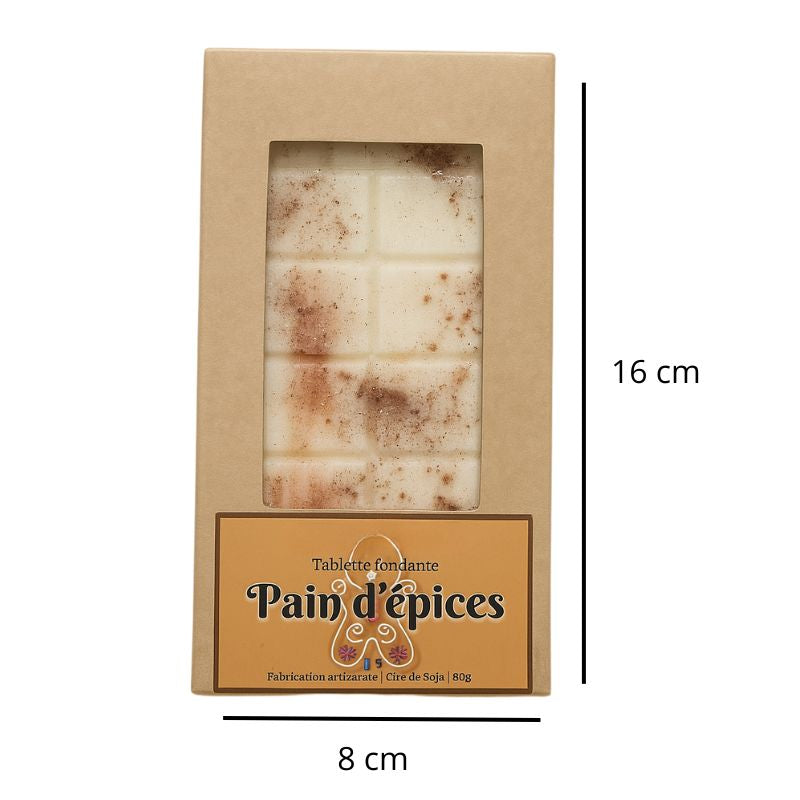 Fondant Parfumé Tablette Pain d'Épices, avec ses dimensions et sur fond blanc.