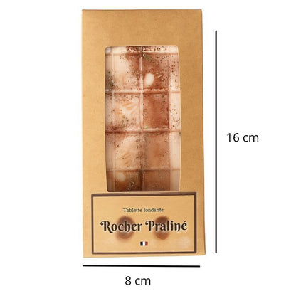 Fondant Parfumé Tablette Rocher Praliné, avec ses dimensions et sur fond blanc.