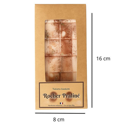 Fondant Parfumé Tablette Rocher Praliné, avec ses dimensions et sur fond blanc.