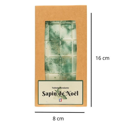 Fondant Parfumé Tablette Sapin de Noël, avec ses dimensions et sur fond blanc.