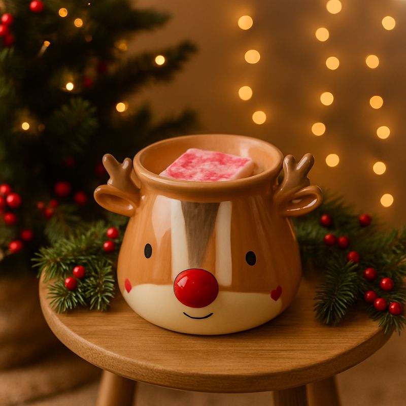 Fondant Parfumé Tablette Sucre d'Orge, disposée dans le brûleur en forme de renne et dans une ambiance de Noël.
