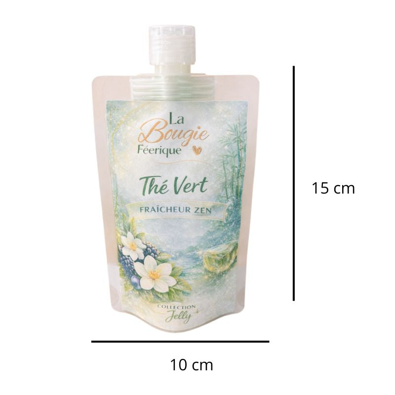 Fondant Parfumé Thé Vert, avec ses dimensions et sur fond blanc.