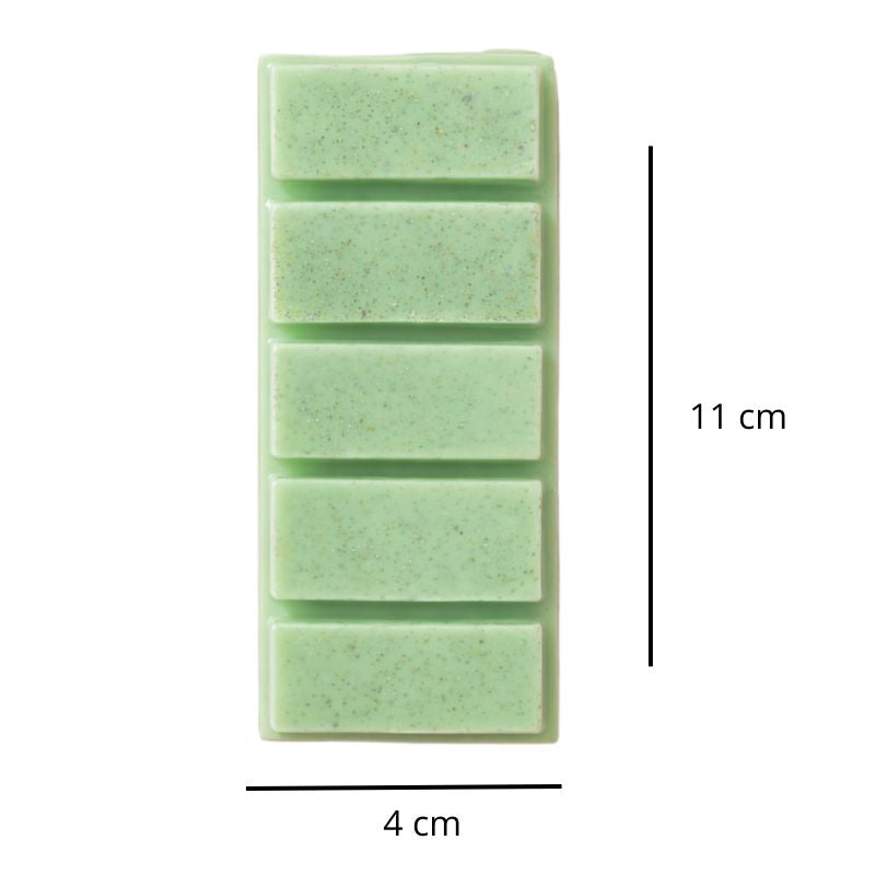 Fondant Parfumé Thé Vert Snapbar, avec ses dimensions et sur fond blanc.