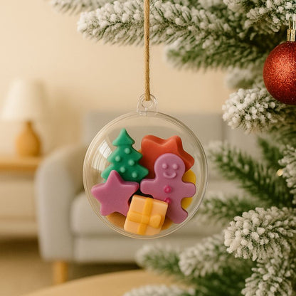 Idée Cadeau Boule Parfumée de Noël, la boule de Noël est accrochée dans un sapin de Noël . Ambiance scandinave.